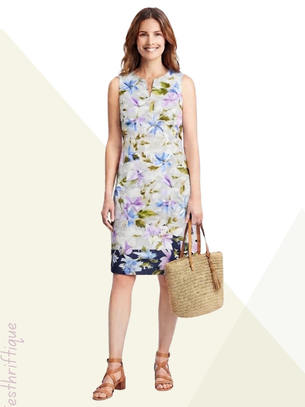 J.Jill Love Linen Floral Shift Dress Sleeveless Pockets Petite Large